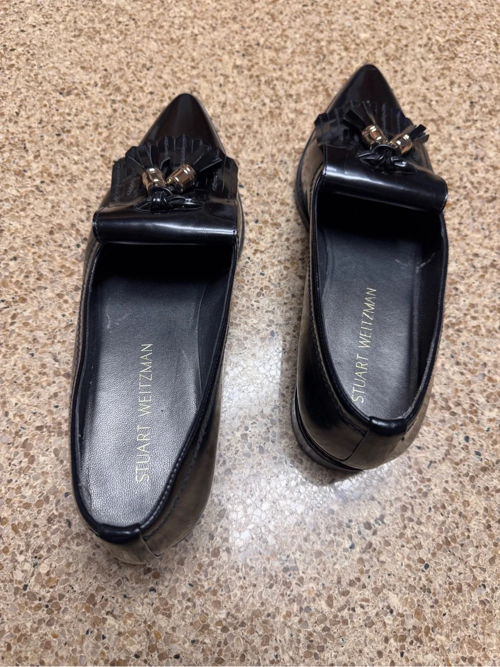 Stuart Weitzman Black Patent Tassel Loafers for Men